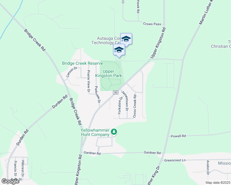 map of restaurants, bars, coffee shops, grocery stores, and more near 1315 Upper Kingston Road in Prattville