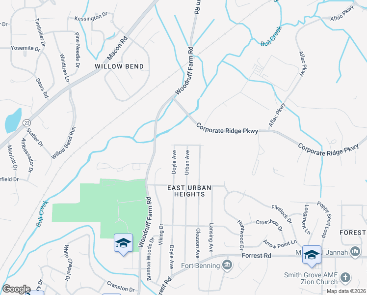 map of restaurants, bars, coffee shops, grocery stores, and more near 3329 Urban Avenue in Columbus