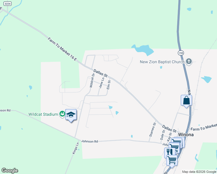 map of restaurants, bars, coffee shops, grocery stores, and more near 206 Elm Street in Winona