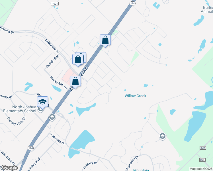 map of restaurants, bars, coffee shops, grocery stores, and more near 2601 Crestwood Drive in Burleson