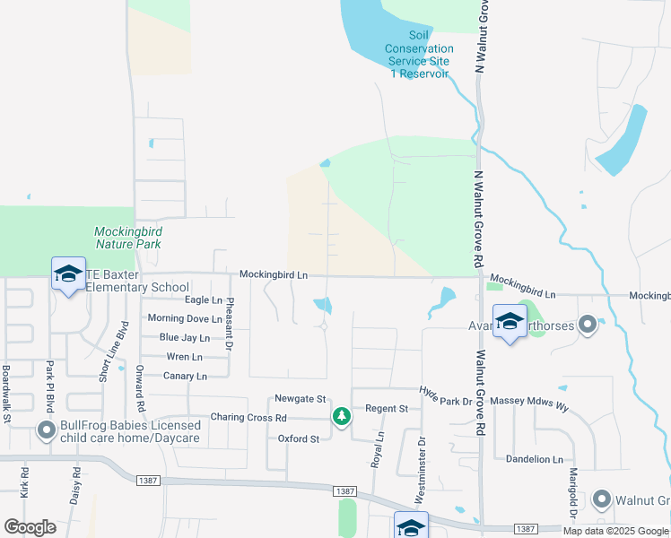map of restaurants, bars, coffee shops, grocery stores, and more near 1304 Bluebird Lane in Midlothian