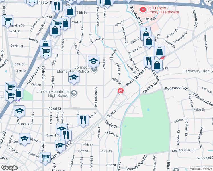 map of restaurants, bars, coffee shops, grocery stores, and more near 3430 17th Avenue in Columbus