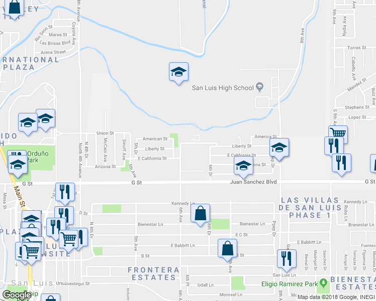 map of restaurants, bars, coffee shops, grocery stores, and more near 1075 6th Avenue in San Luis