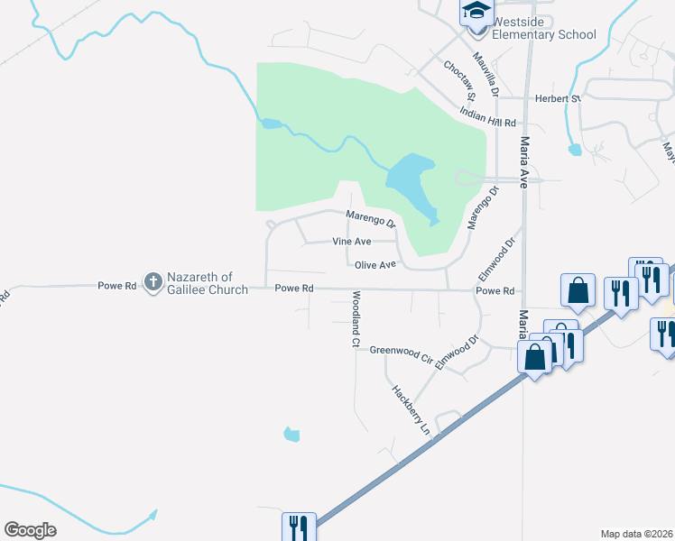 map of restaurants, bars, coffee shops, grocery stores, and more near 1820 Powe Road in Demopolis