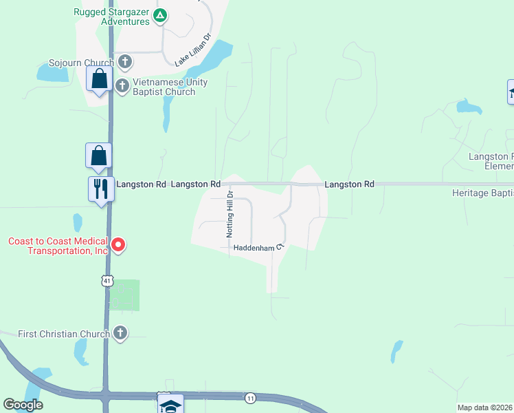 map of restaurants, bars, coffee shops, grocery stores, and more near 210 Brampton Way in Perry