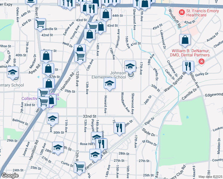 map of restaurants, bars, coffee shops, grocery stores, and more near 3525 15th Avenue in Columbus