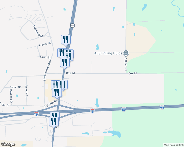 map of restaurants, bars, coffee shops, grocery stores, and more near Cox Road in Marshall
