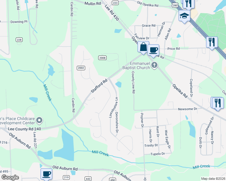 map of restaurants, bars, coffee shops, grocery stores, and more near 6 Lincolnshire Lane in Phenix City