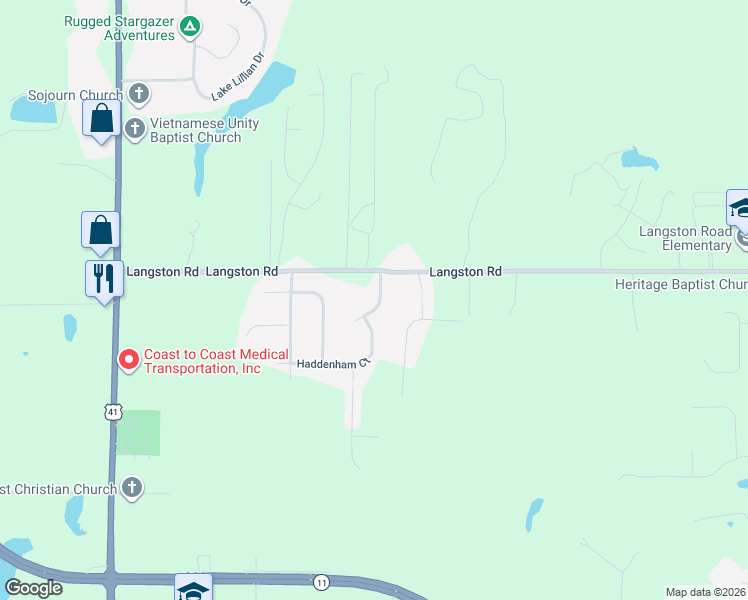 map of restaurants, bars, coffee shops, grocery stores, and more near 436 Langston Road in Perry