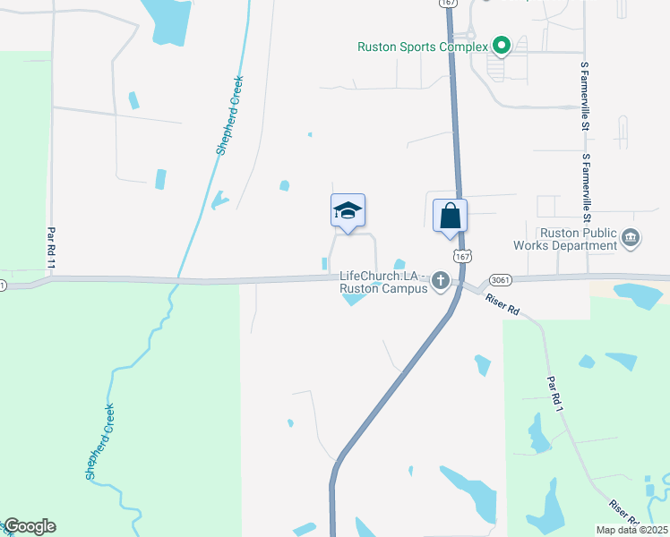map of restaurants, bars, coffee shops, grocery stores, and more near 2915 Winona Drive in Ruston