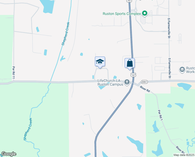 map of restaurants, bars, coffee shops, grocery stores, and more near 416 West Tennessee Avenue in Ruston