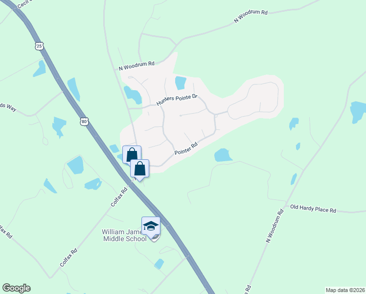 map of restaurants, bars, coffee shops, grocery stores, and more near 919 Pointer Road in Statesboro