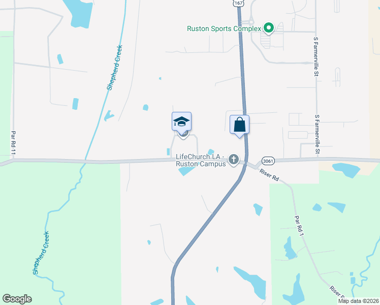 map of restaurants, bars, coffee shops, grocery stores, and more near 404 West Tennessee Avenue in Ruston