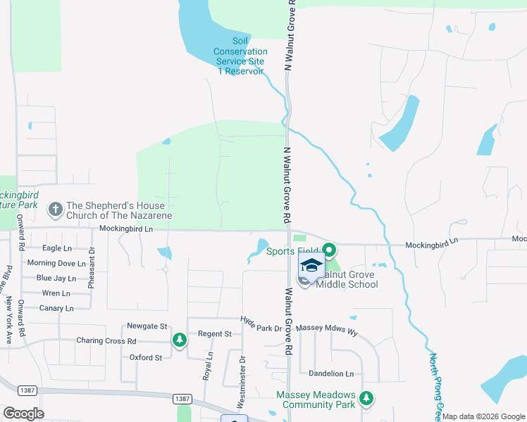 map of restaurants, bars, coffee shops, grocery stores, and more near 4021 Mockingbird Lane in Midlothian