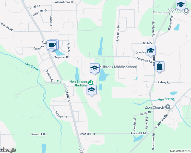 map of restaurants, bars, coffee shops, grocery stores, and more near 4228 Chapman Road in Millbrook