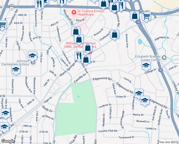 map of restaurants, bars, coffee shops, grocery stores, and more near 2306 Camille Drive in Columbus
