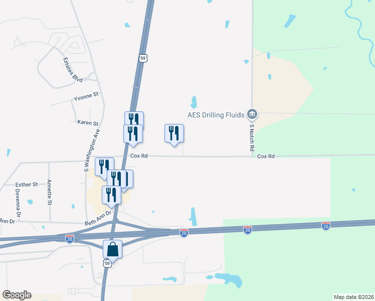 map of restaurants, bars, coffee shops, grocery stores, and more near 701 Cox Road in Marshall