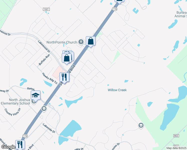 map of restaurants, bars, coffee shops, grocery stores, and more near 2520 Crestwood Drive in Burleson