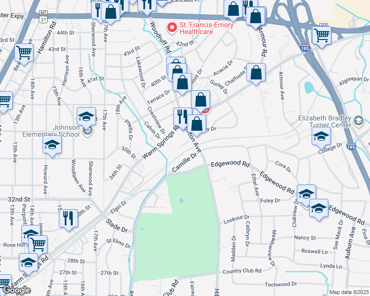 map of restaurants, bars, coffee shops, grocery stores, and more near 3561 Hilton Avenue in Columbus