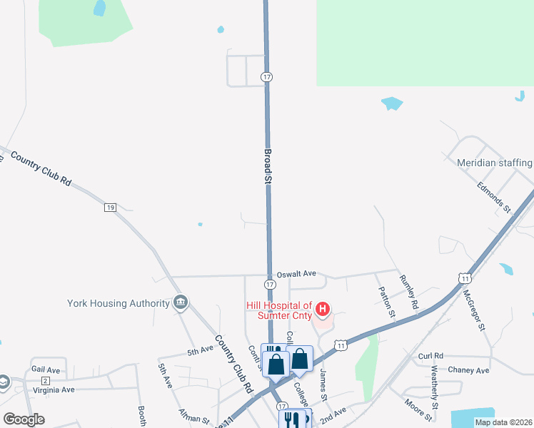 map of restaurants, bars, coffee shops, grocery stores, and more near 643 Broad Street in York