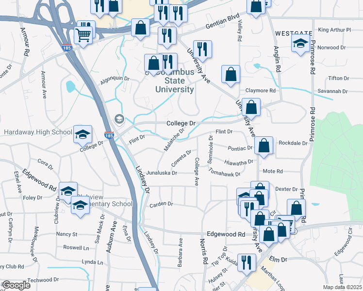 map of restaurants, bars, coffee shops, grocery stores, and more near 3320 Flint Drive in Columbus