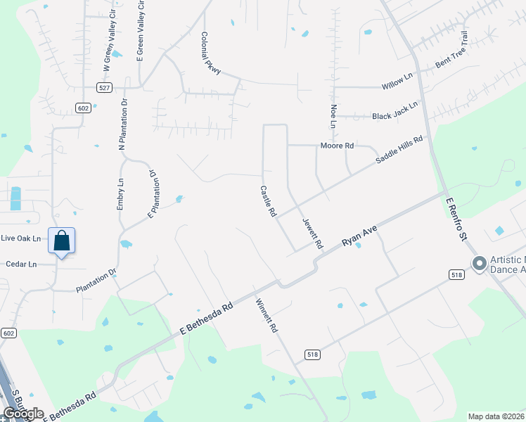 map of restaurants, bars, coffee shops, grocery stores, and more near 2604 Castle Road in Burleson