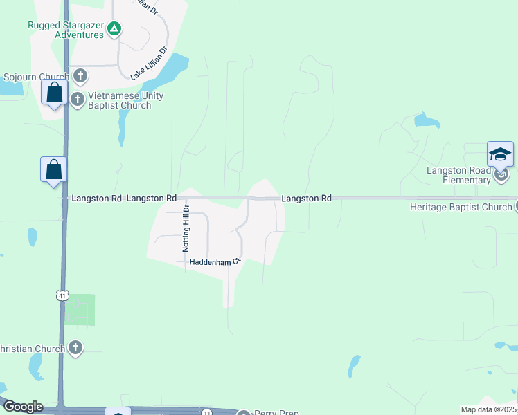 map of restaurants, bars, coffee shops, grocery stores, and more near 436 Langston Road in Perry