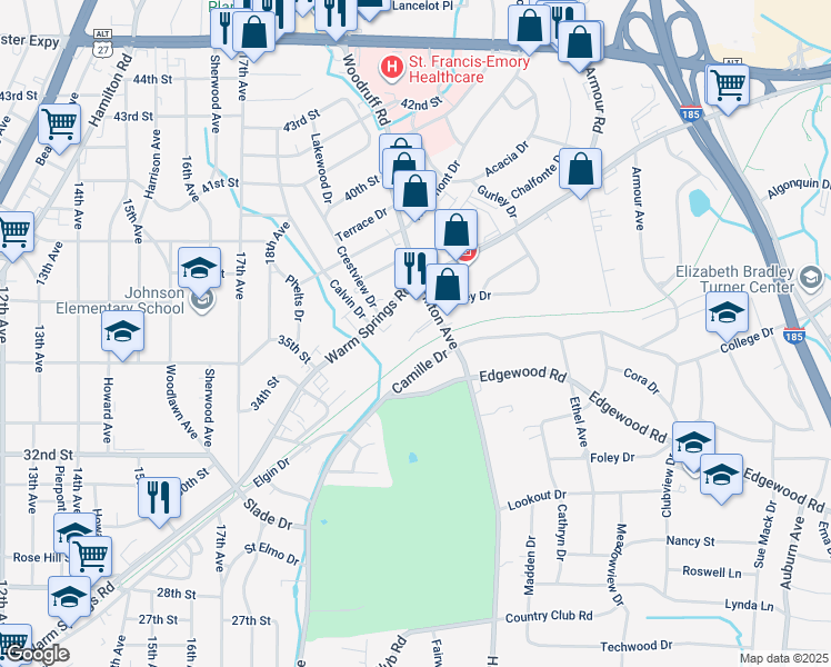 map of restaurants, bars, coffee shops, grocery stores, and more near 3561 Hilton Avenue in Columbus