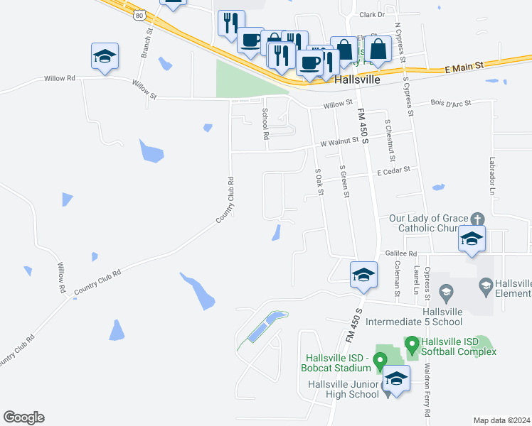 map of restaurants, bars, coffee shops, grocery stores, and more near 317 Dalee Street in Hallsville
