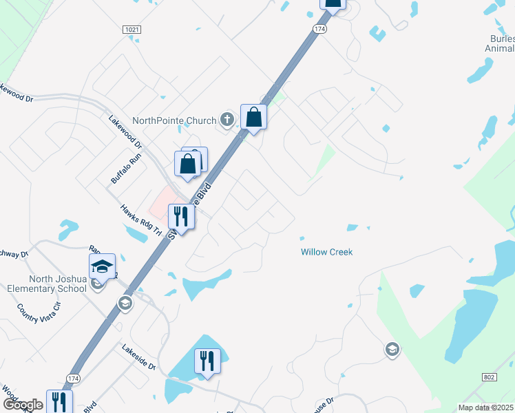 map of restaurants, bars, coffee shops, grocery stores, and more near 2521 Greenhaven Drive in Burleson
