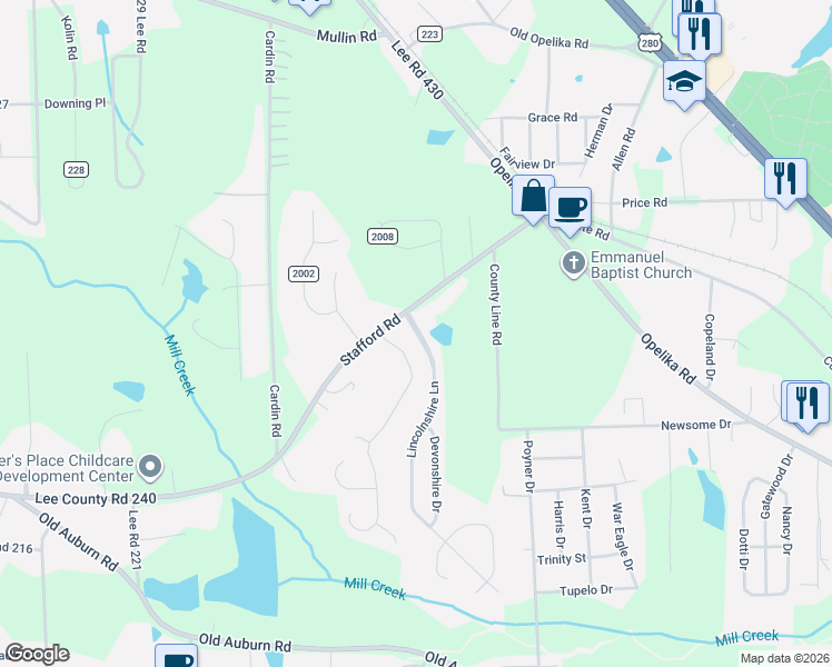 map of restaurants, bars, coffee shops, grocery stores, and more near 6 Lincolnshire Lane in Phenix City