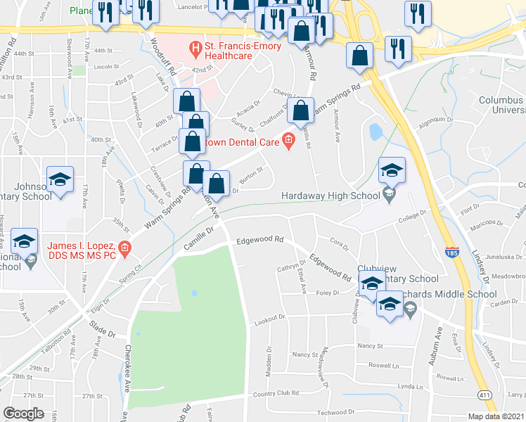 map of restaurants, bars, coffee shops, grocery stores, and more near 2423 Camille Drive in Columbus