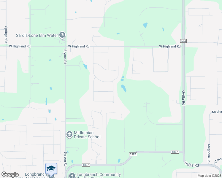 map of restaurants, bars, coffee shops, grocery stores, and more near 7261 Hamilton Drive in Midlothian