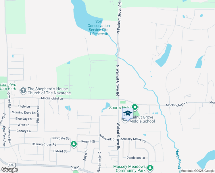 map of restaurants, bars, coffee shops, grocery stores, and more near 4021 Mockingbird Lane in Midlothian