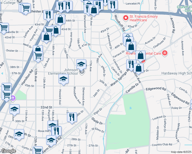 map of restaurants, bars, coffee shops, grocery stores, and more near 3511 18th Avenue in Columbus