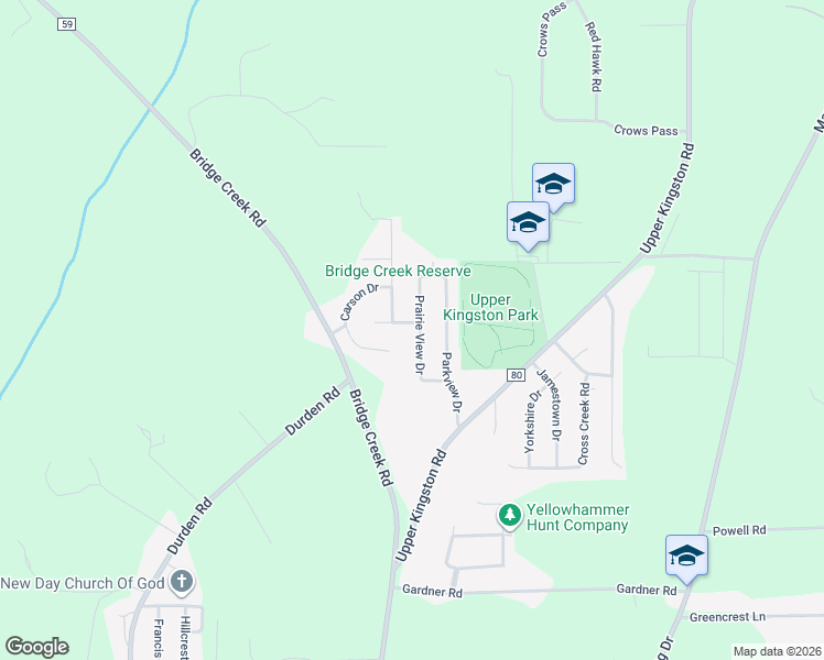 map of restaurants, bars, coffee shops, grocery stores, and more near 625 Prairie View Drive in Prattville