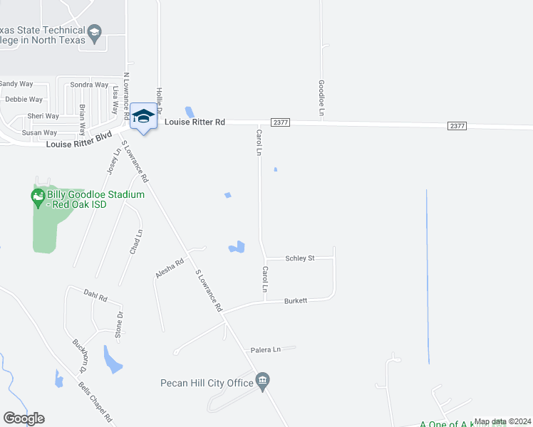 map of restaurants, bars, coffee shops, grocery stores, and more near 132 Carol Lane in Red Oak