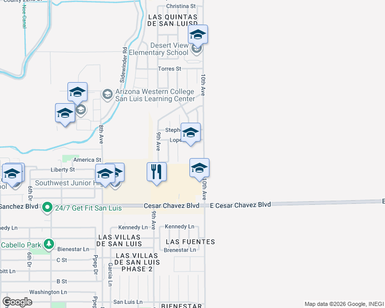 map of restaurants, bars, coffee shops, grocery stores, and more near 1130 10th Avenue in San Luis
