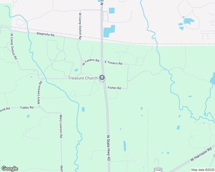 map of restaurants, bars, coffee shops, grocery stores, and more near North State Highway 42 in Longview