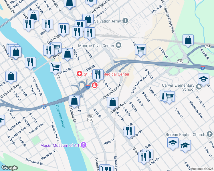 map of restaurants, bars, coffee shops, grocery stores, and more near 398 Stone Avenue in Monroe