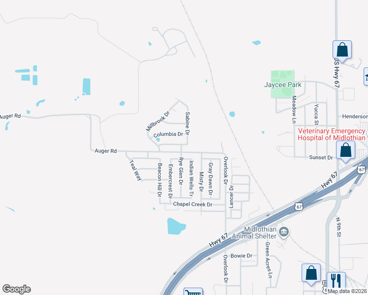 map of restaurants, bars, coffee shops, grocery stores, and more near 1206 Delaware Drive in Midlothian