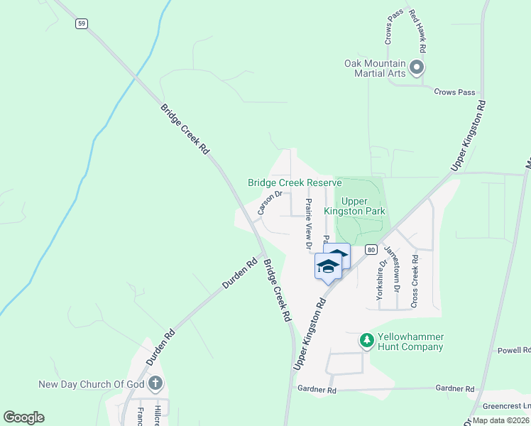 map of restaurants, bars, coffee shops, grocery stores, and more near 1301 Bridge Creek Road in Prattville