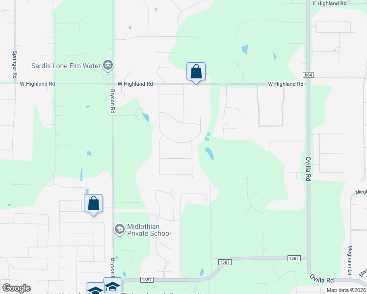 map of restaurants, bars, coffee shops, grocery stores, and more near 7261 Hamilton Drive in Midlothian
