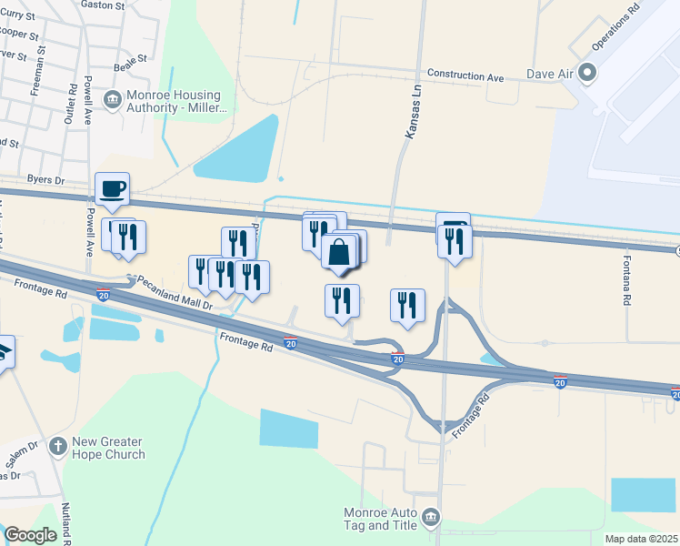 map of restaurants, bars, coffee shops, grocery stores, and more near 4700 Millhaven Road in Monroe