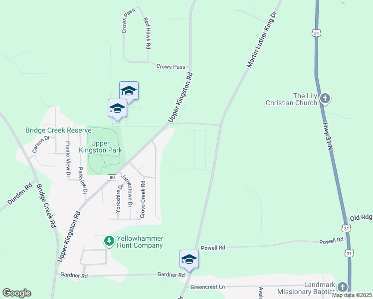 map of restaurants, bars, coffee shops, grocery stores, and more near 1324 Upper Kingston Road in Prattville