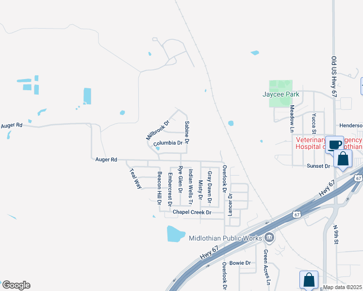 map of restaurants, bars, coffee shops, grocery stores, and more near 1306 Columbia Drive in Midlothian