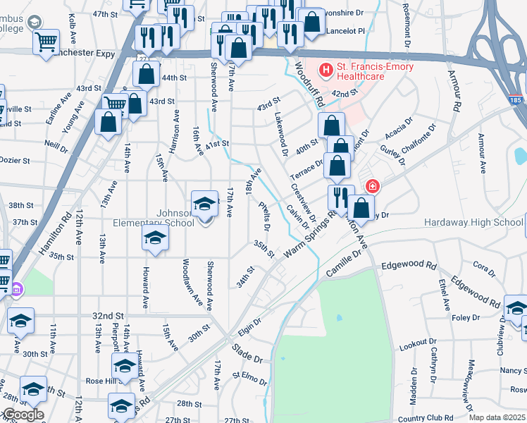 map of restaurants, bars, coffee shops, grocery stores, and more near 3721 Phelts Drive in Columbus
