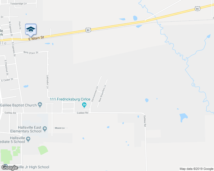 map of restaurants, bars, coffee shops, grocery stores, and more near 208 New Braunfels Lane in Hallsville