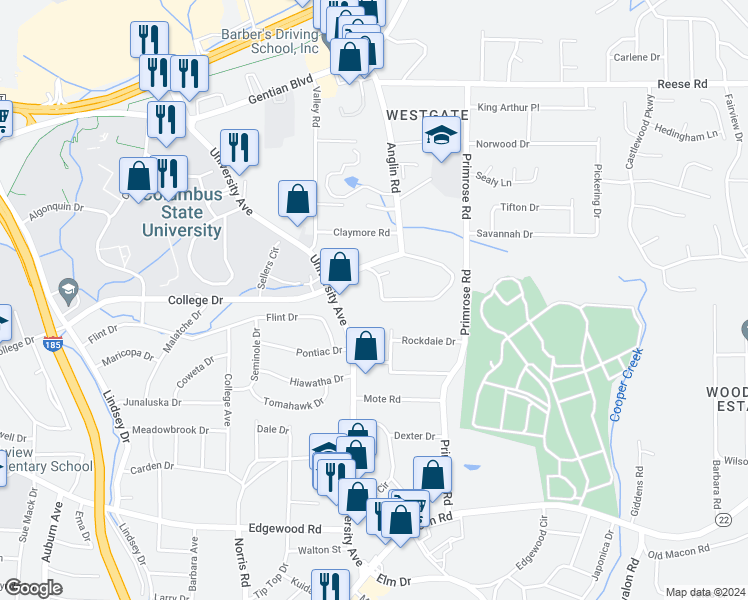map of restaurants, bars, coffee shops, grocery stores, and more near 3604 Maryland Circle in Columbus