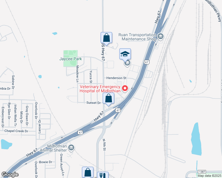 map of restaurants, bars, coffee shops, grocery stores, and more near 1428 North 9th Street in Midlothian